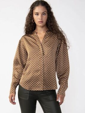 Sanctuary Relaxed Modern Blouse Brown - Brown with Floral-Print - Sz x-Small